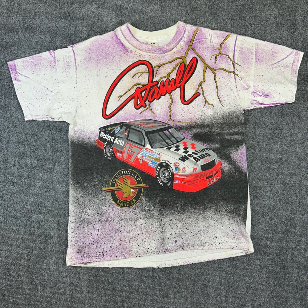 Vintage‎ Darrell Waltrip Western Auto NASCAR Rolling Thunder T-Shirt XL White